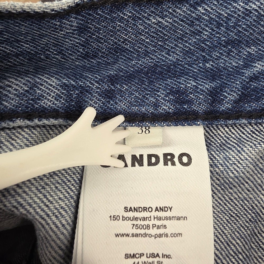 Sandro Paris Straight Leg Denim Jeans Charcoal Gray Blue Double Waist Sz 38 US 6 - Picture 5 of 11